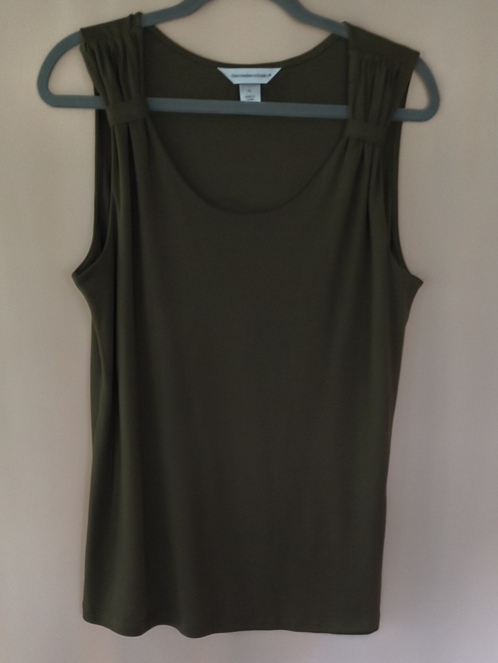 Christopher & Banks Olive Gathered-Shoulder Pima Cotton Blend Tank Size XL